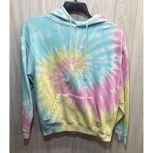 DREAMSICLE Women's (Size M) Long Sleeve Hooded Sweatshirt Tie-Dyed Pastel Pocket